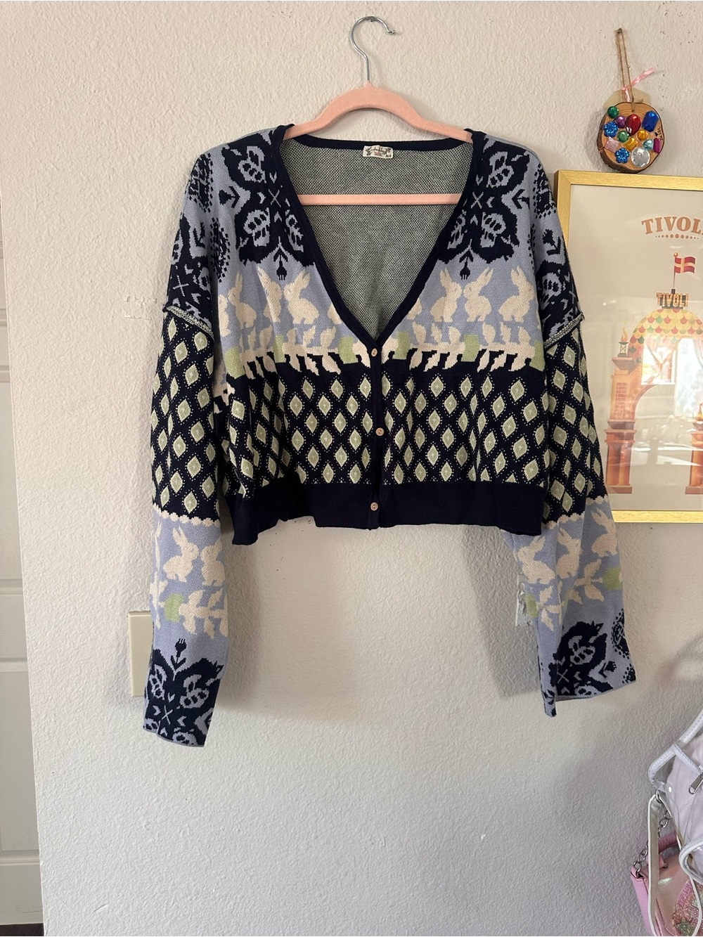 Free People L Blue Fairaisle Cardigan